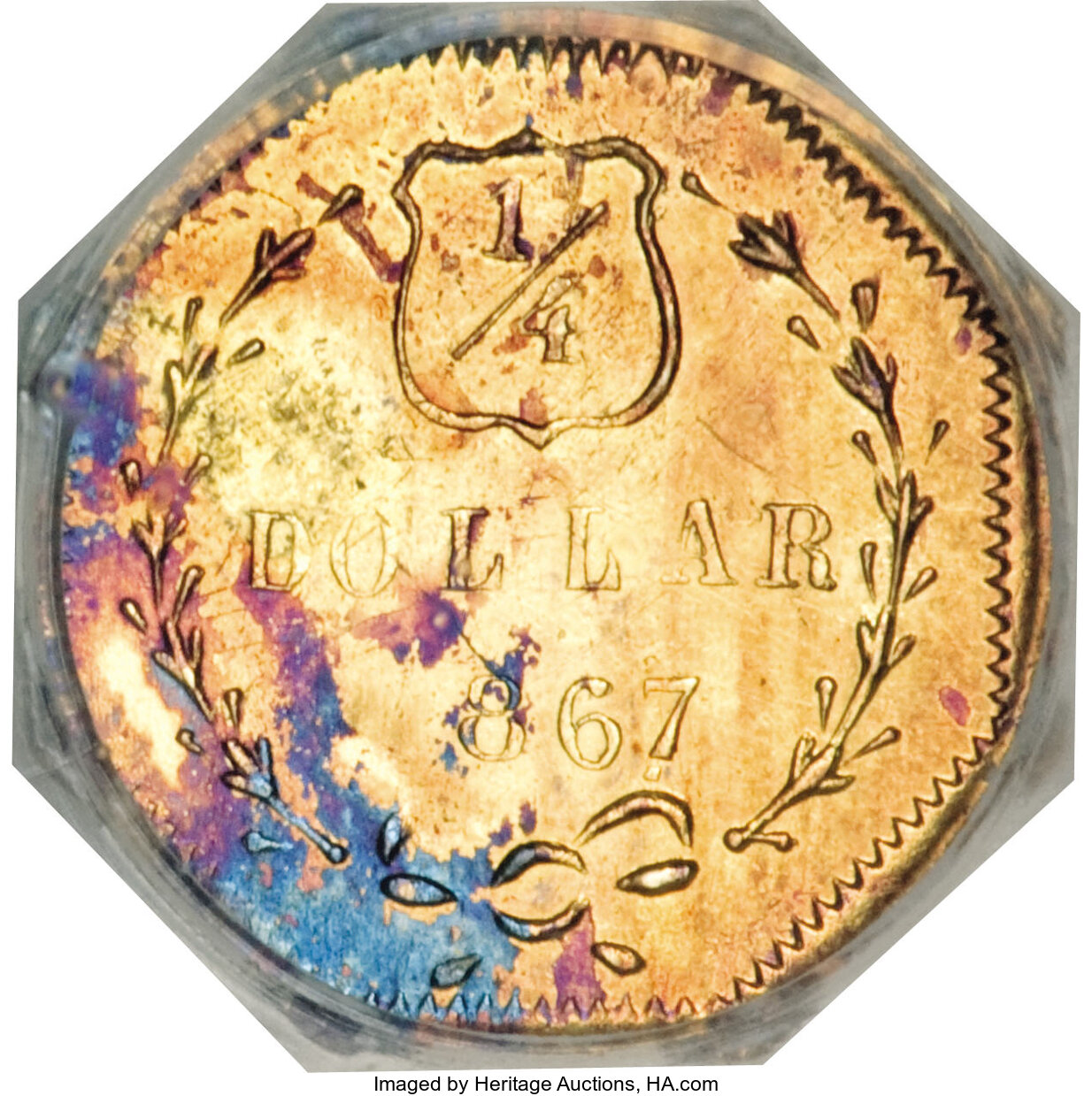 image for: 1867 25C Liberty Octagonal 25 Cents, BG-742, Low R.7, MS62 NGC....