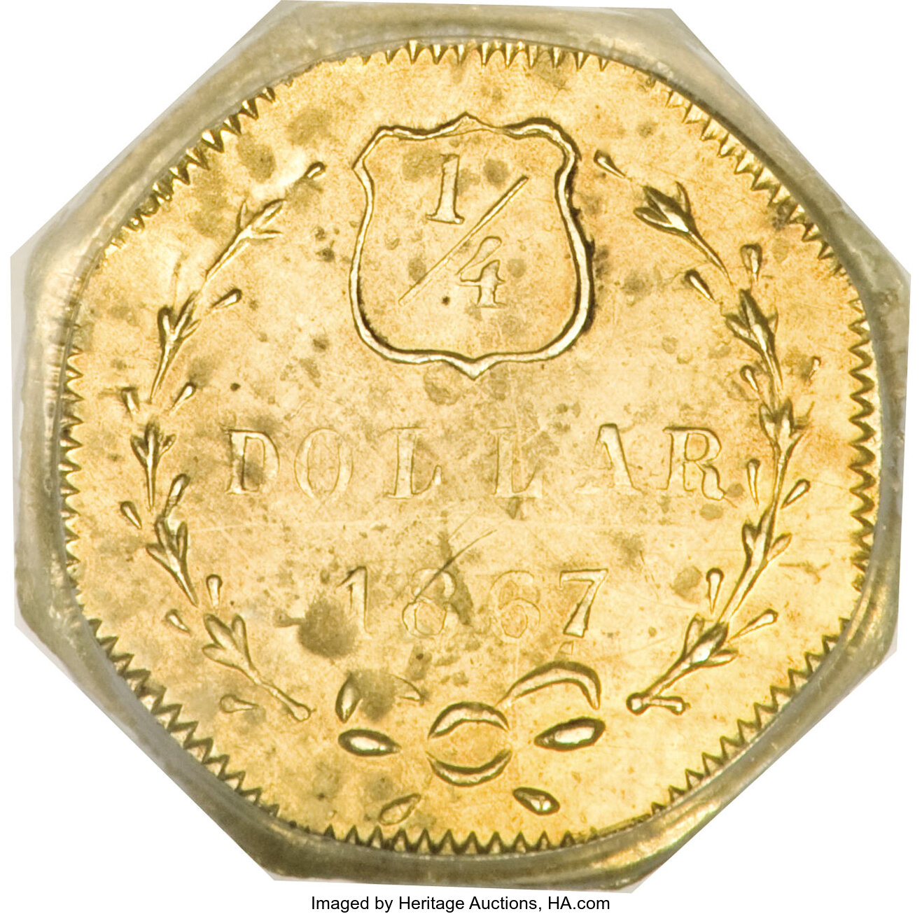 image for: 1867 25C Liberty Octagonal 25 Cents, BG-742, Low R.7, MS62 PCGS....