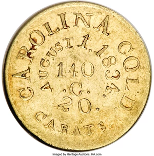 image for: (1834-37) $5 C. Bechtler Five Dollar, 20 Distant, RUTHERF AU58 NGC....