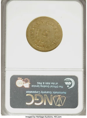 image for: (1834-37) $5 C. Bechtler Five Dollar, 20 Distant, RUTHERF AU58 NGC....