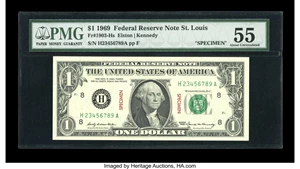 image for: Fr. 1903-H $1 1969 Specimen Federal Reserve Note. PMG About Uncirculated 55....