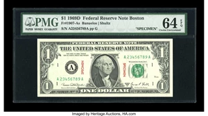 image for: Fr. 1907-A $1 1969D Specimen Federal Reserve Note. PMG Choice Uncirculated 64 EPQ....