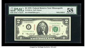 image for: Fr. 1935-I $2 1976 Specimen Federal Reserve Note. PMG Choice About Uncirculated 58....