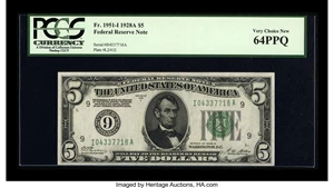 image for: Fr. 1951-I $5 1928A Federal Reserve Note. PCGS Very Choice New 64PPQ....