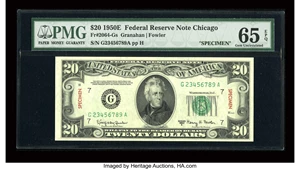 image for: Fr. 2064-G $20 1950E Specimen Federal Reserve Note. PMG Gem Uncirculated 65 EPQ....