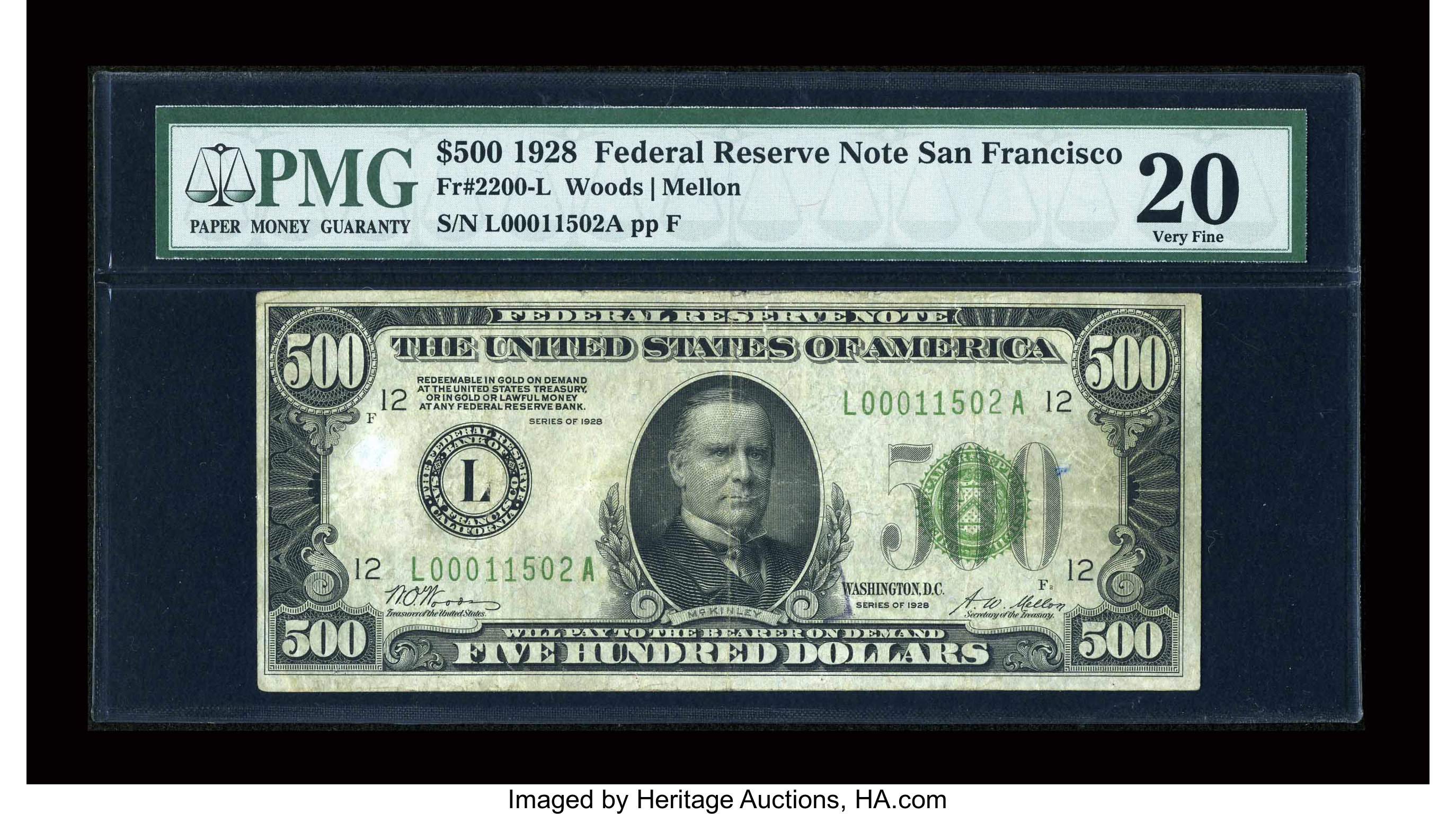 image for: Fr. 2200-L $500 1928 Federal Reserve Note. PMG Very Fine 20....