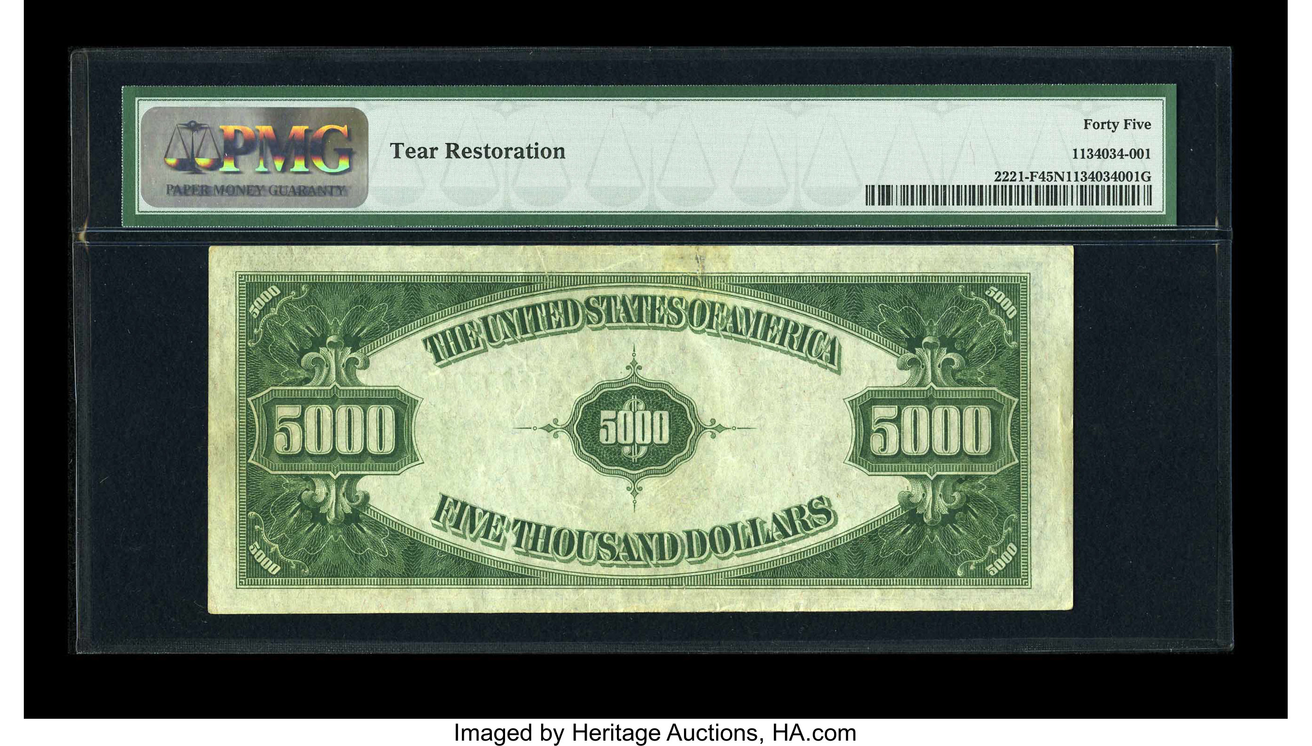 image for: Fr. 2221-F $5000 1934 Light Green Seal Federal Reserve Note. PMG Choice Extremely Fine 45 Net....
