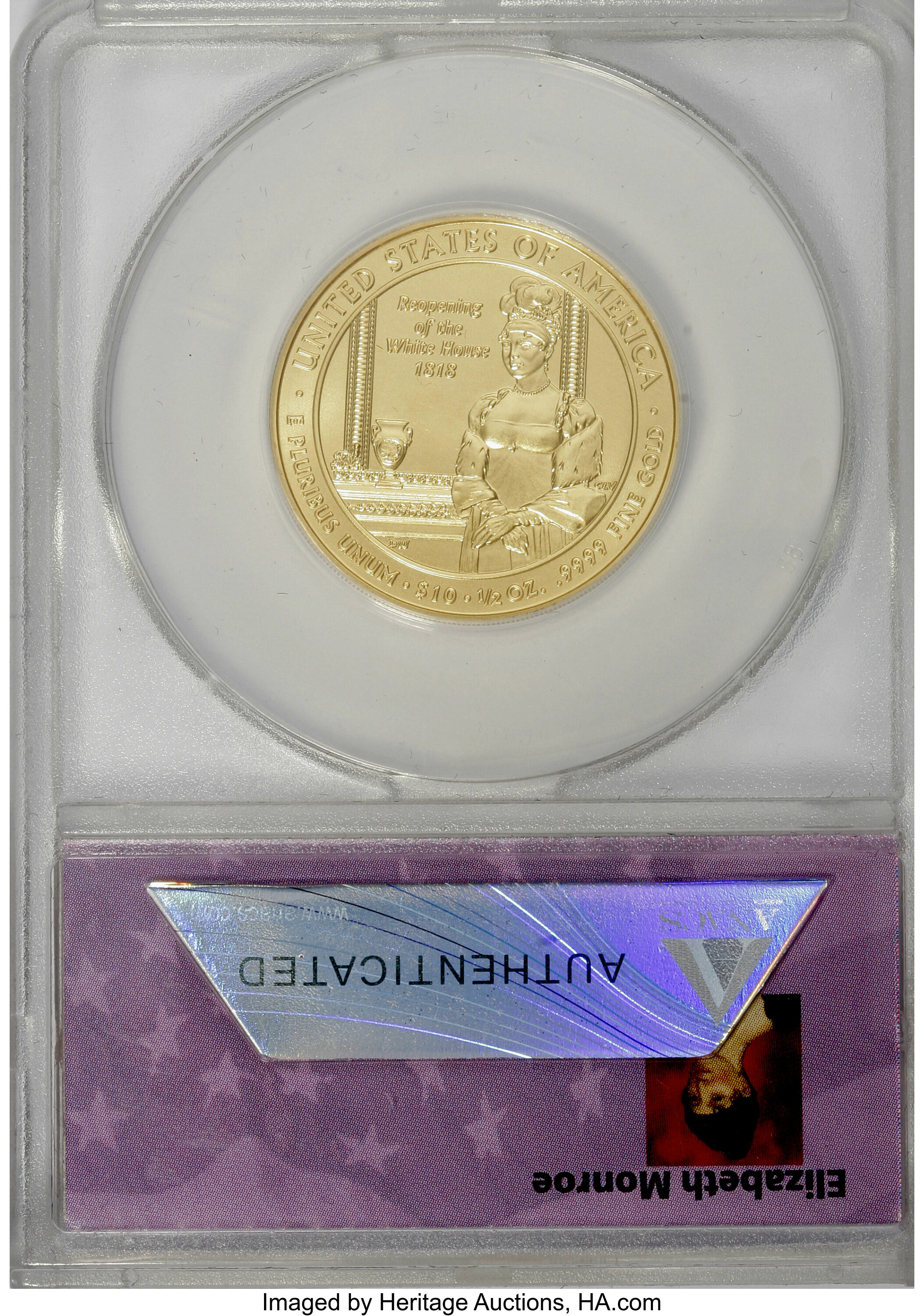 image for: 2008-W $10 Elizabeth Monroe MS70 ANACS. 2008 First Spouses First Releases ANACS Certified #03 of 73.  NGC Census: (0/0)...