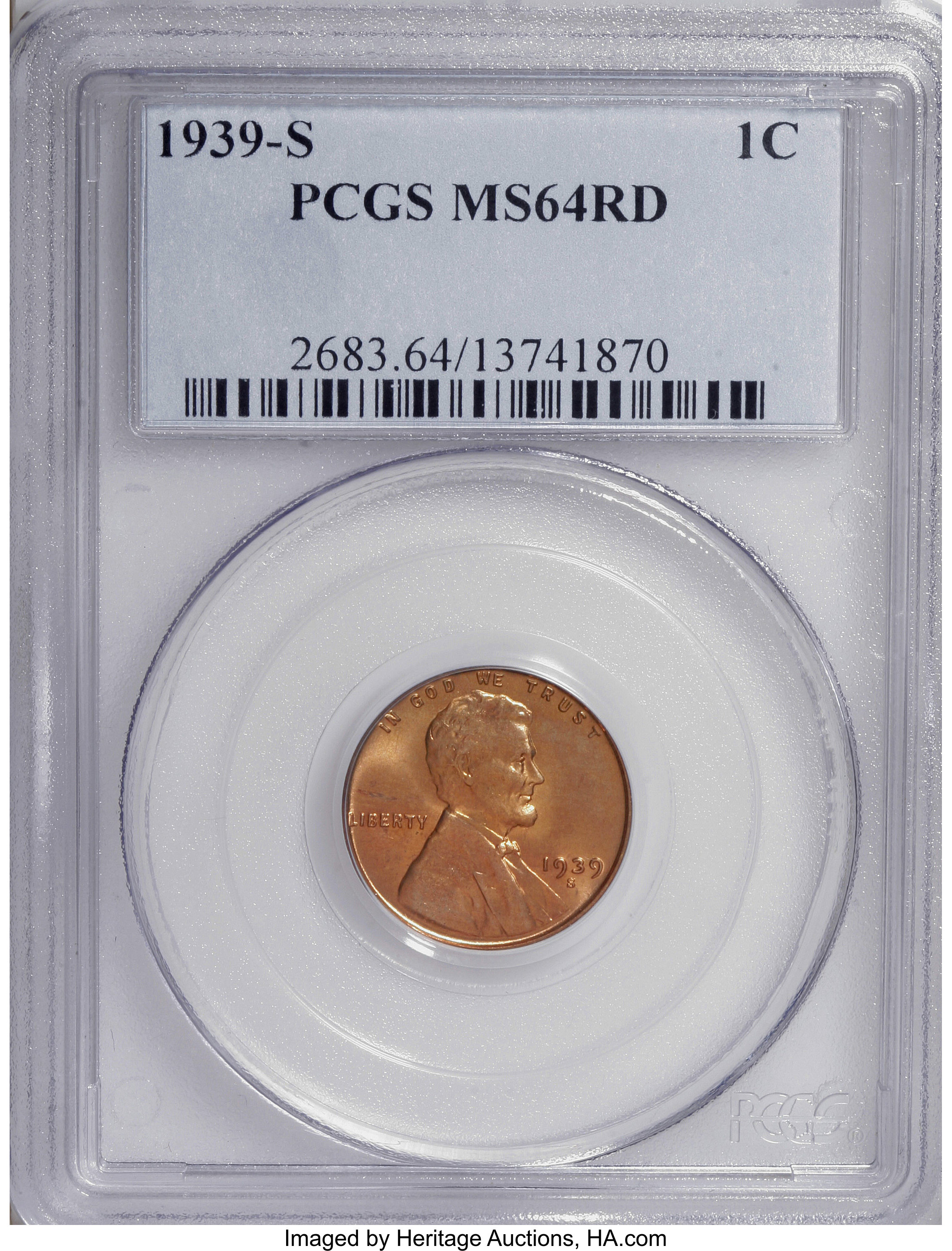 1939-S 1C MS64 Red PCGS. PCGS Population (70/2508). NGC Census: (15/2489). Mintage: 52,070,000. Numismedia Wsl. Price for N...