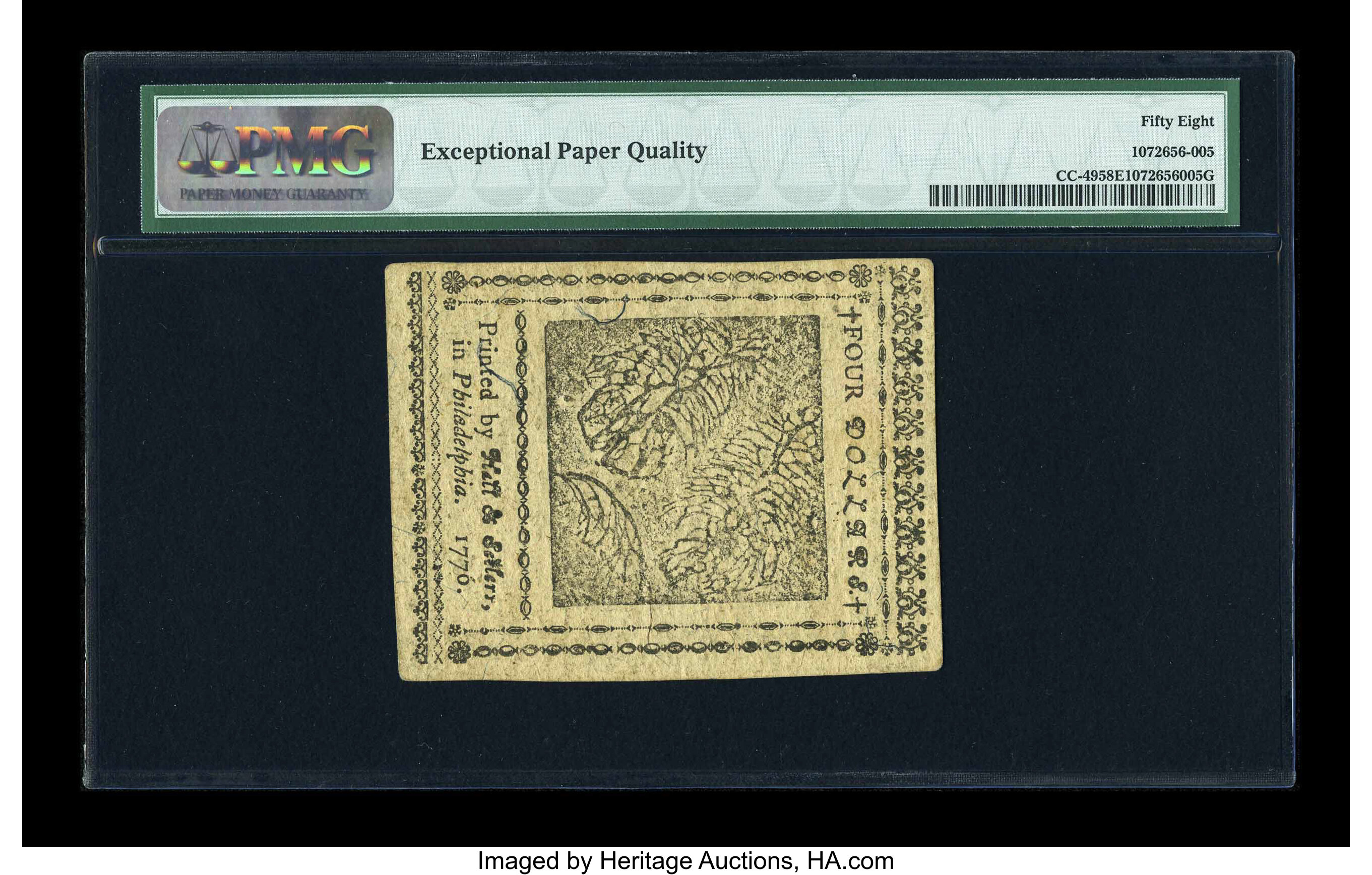 image for: Continental Currency November 2, 1776 $4 PMG Choice About Unc 58 EPQ....