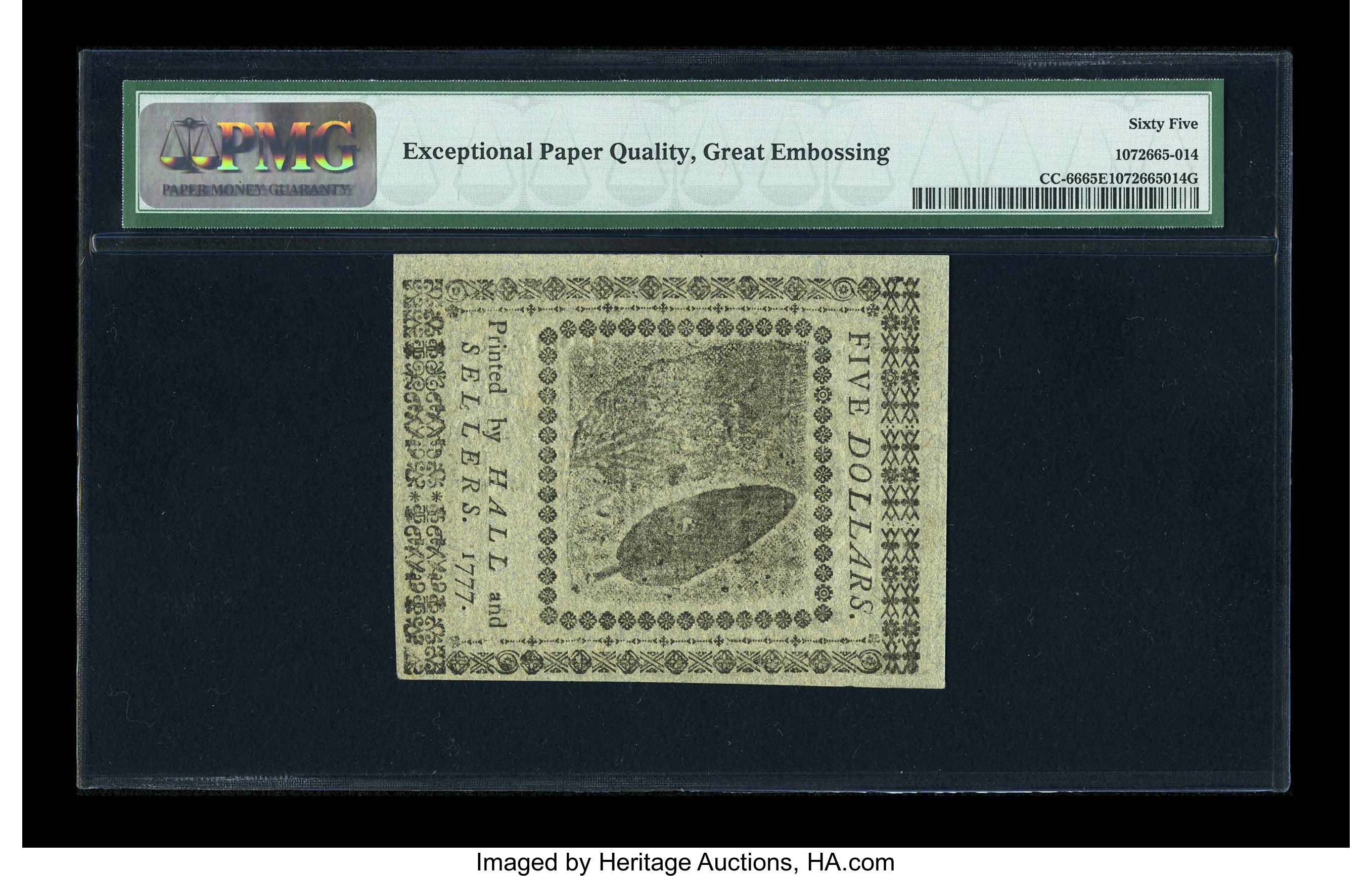 image for: Continental Currency May 20, 1777 $5 Blue Detector PMG Gem Uncirculated 65 EPQ....