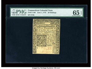 image for: Connecticut June 1, 1775 20s PMG Gem Uncirculated 65 EPQ....