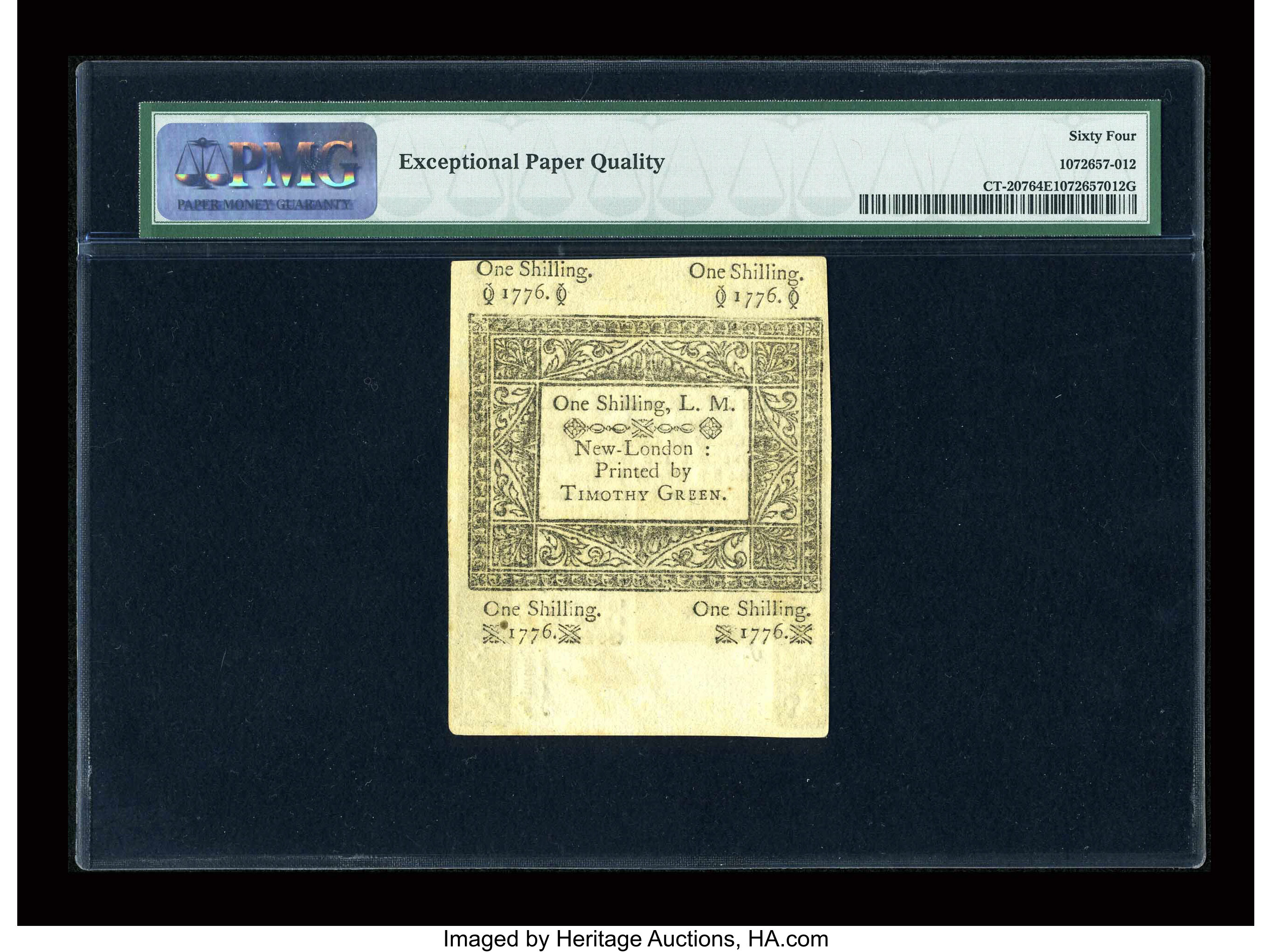 image for: Connecticut June 19, 1776 1s PMG Choice Uncirculated 64 EPQ....