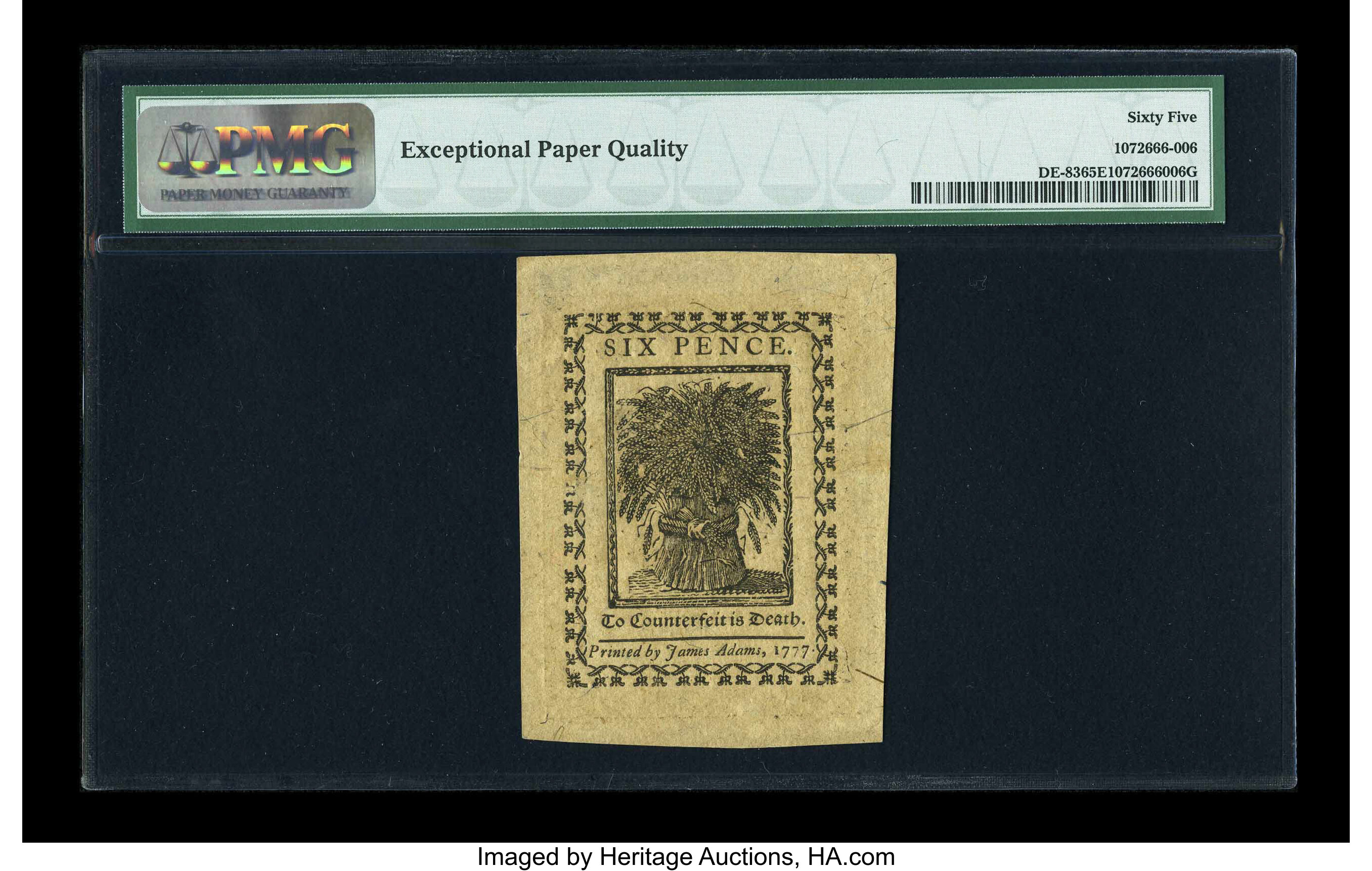 image for: Delaware May 1, 1777 6d PMG Gem Uncirculated 65 EPQ....