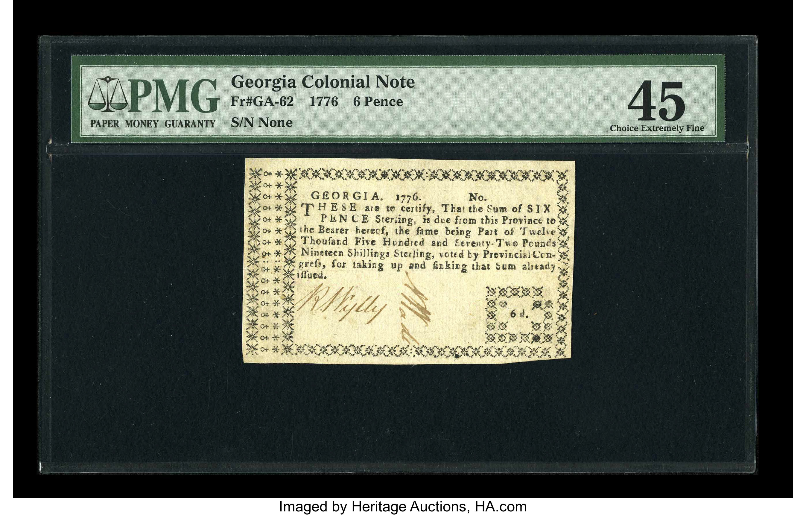 image for: Georgia 1776 6d PMG Choice Extremely Fine 45....