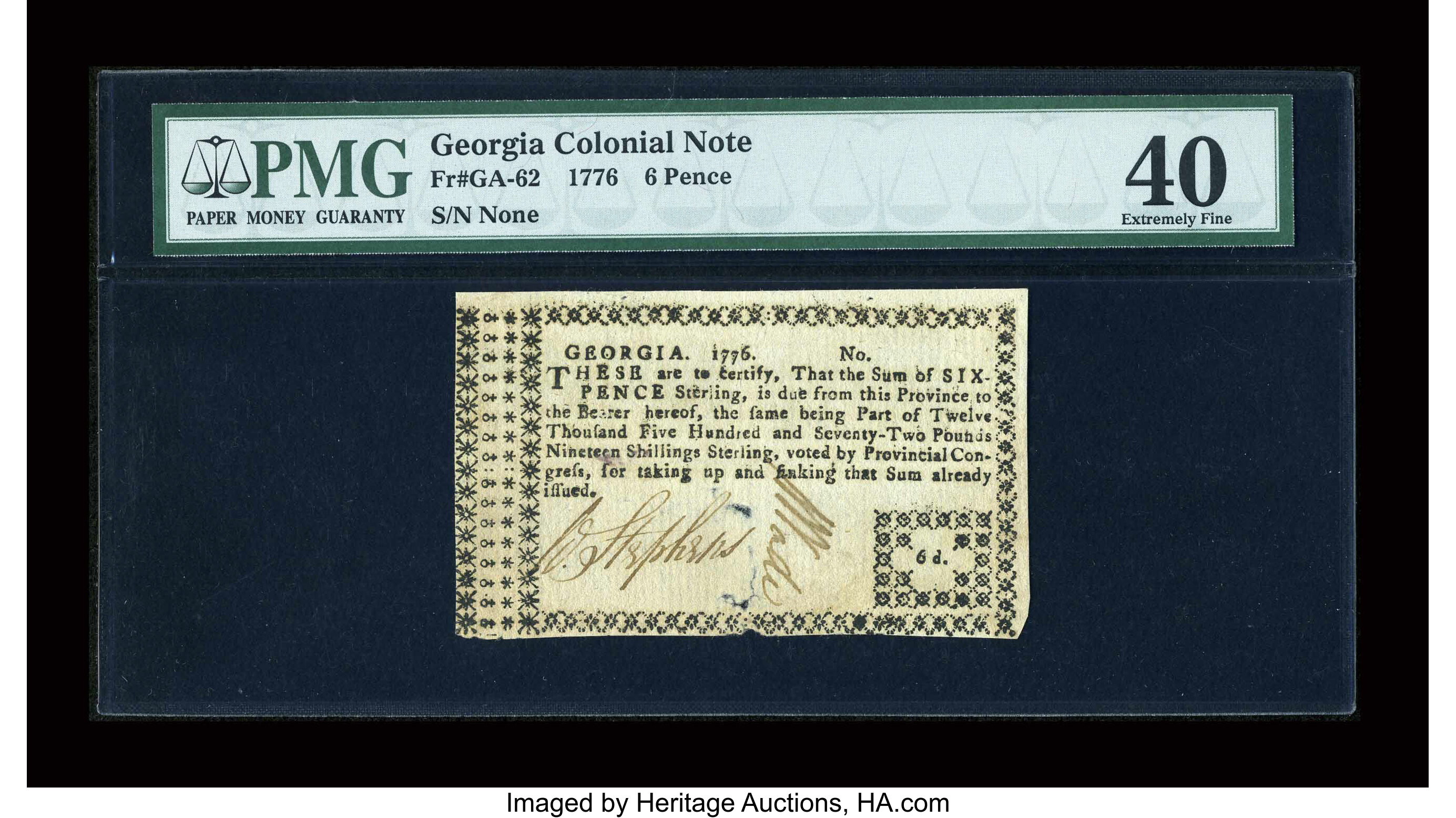 image for: Georgia 1776 6d PMG Extremely Fine 40....