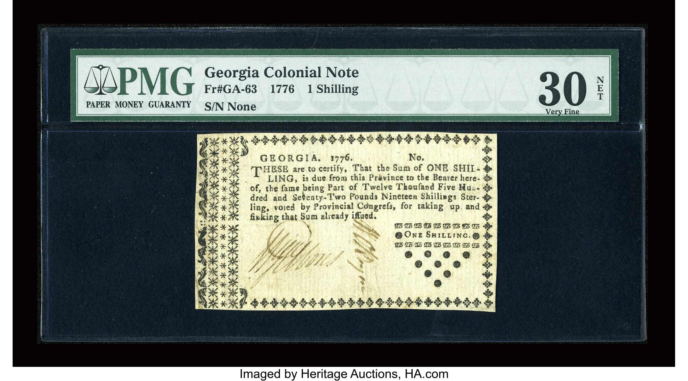 image for: Georgia 1776 1s PMG Very Fine 30 NET....