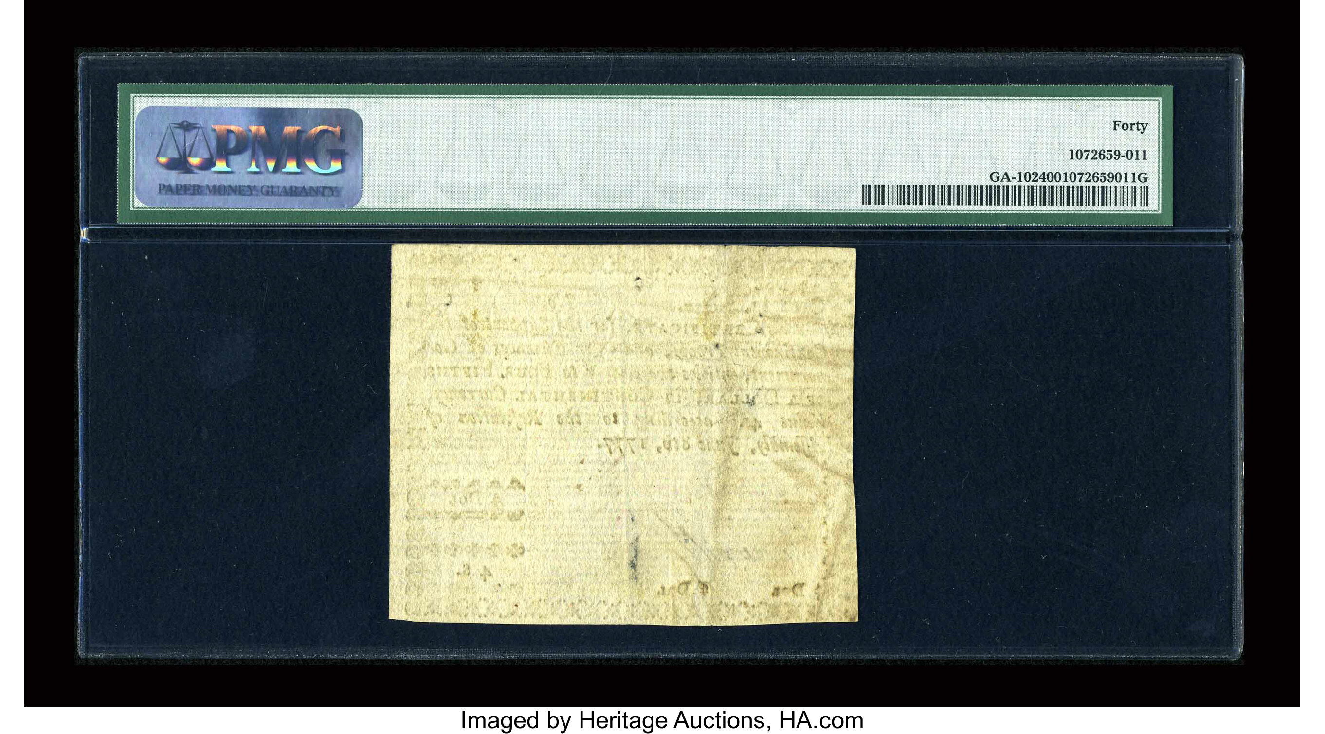 image for: Georgia June 8, 1777 $4/5 PMG Extremely Fine 40....