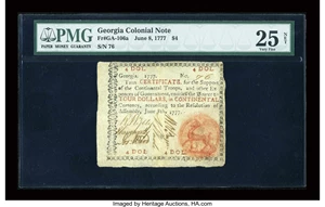 image for: Georgia June 8, 1777 $4 PMG Very Fine 25 NET....