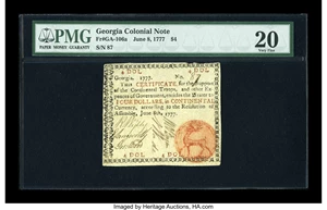 image for: Georgia June 8, 1777 $4 PMG Very Fine 20....