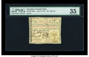 image for: Georgia June 8, 1777 $6 PMG Choice Very Fine 35....