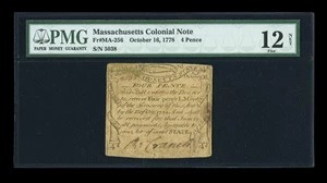 image for: Massachusetts October 16, 1778 4d PMG Fine 12 Net....