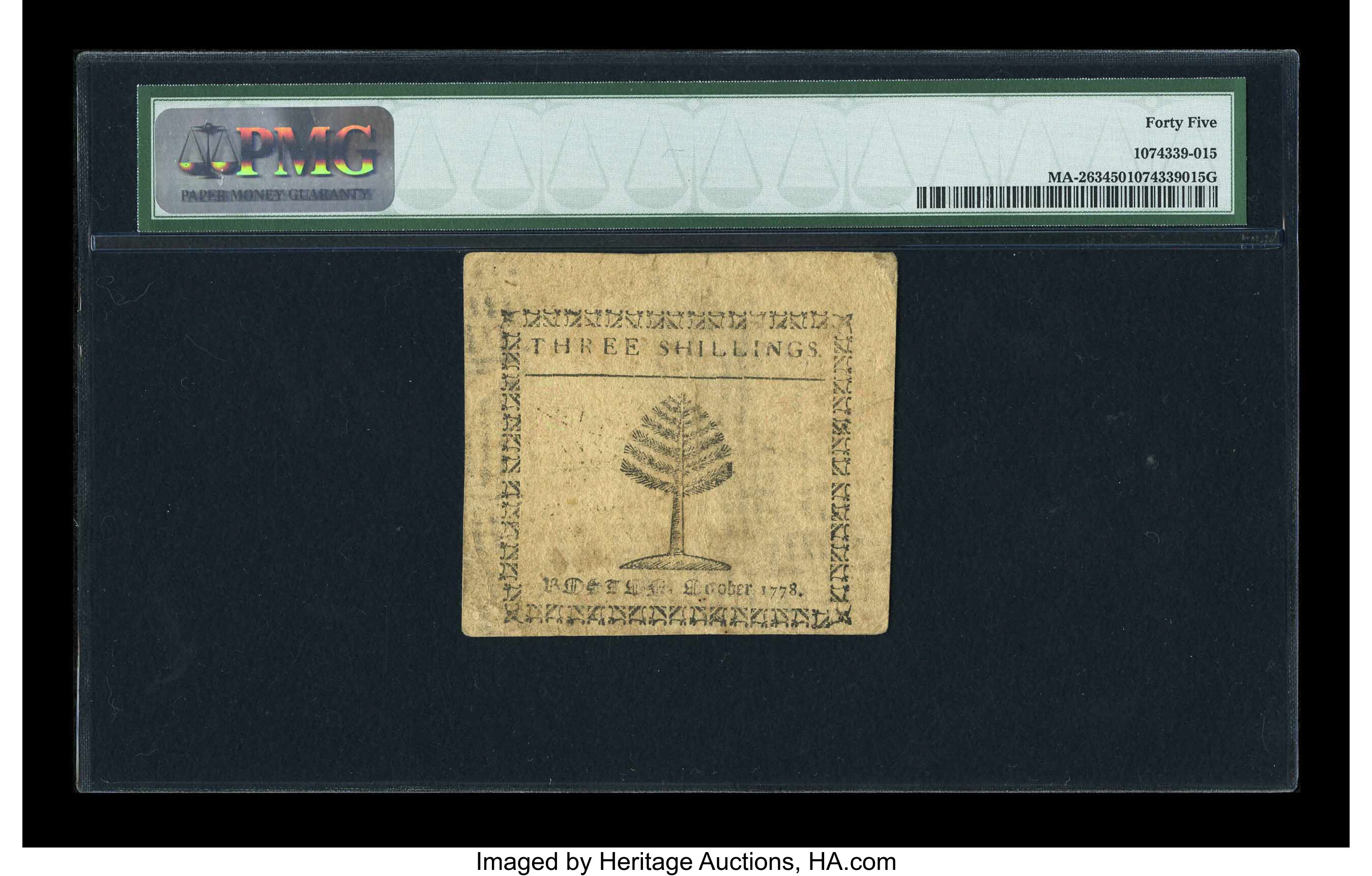 image for: Massachusetts October 16, 1778 3s PMG Choice Extremely Fine 45....