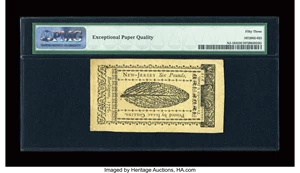 image for: New Jersey March 25, 1776 £6 PMG About Uncirculated 53 EPQ....