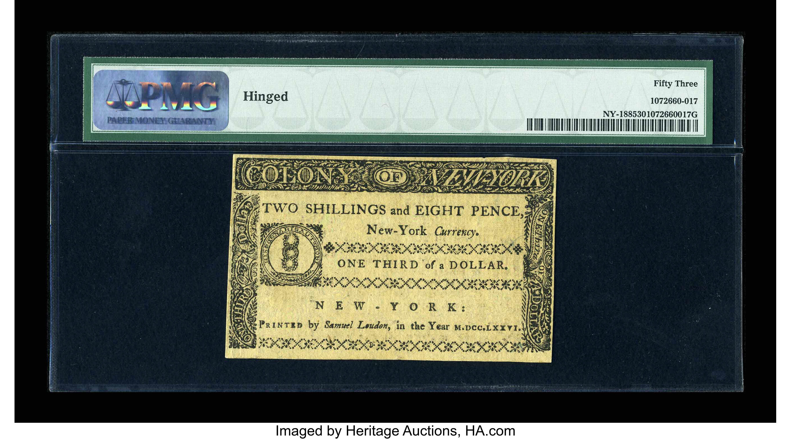 image for: New York March 5, 1776 $1/3 PMG About Uncirculated 53....