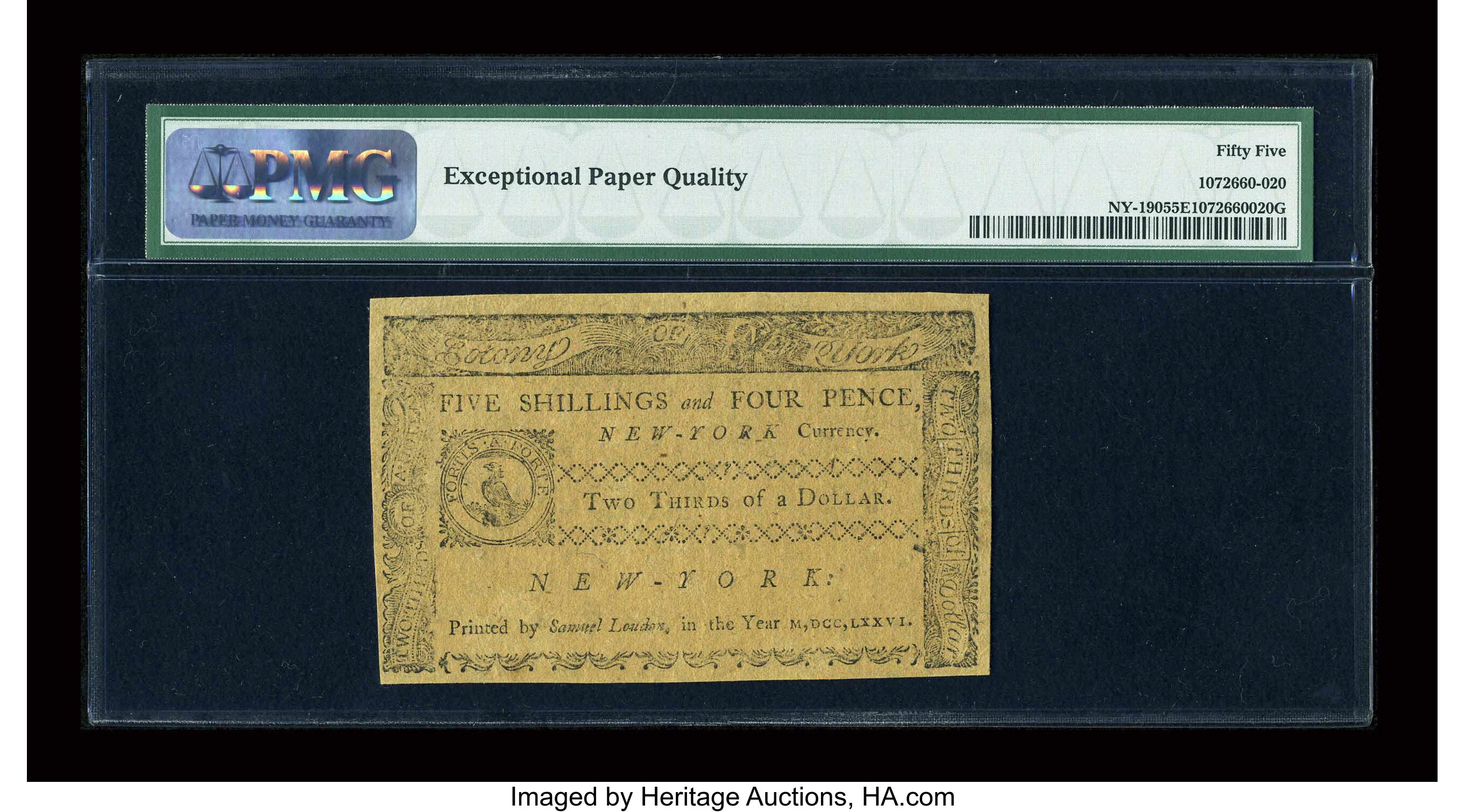 image for: New York March 5, 1776 $2/3 PMG About Uncirculated 55 EPQ....