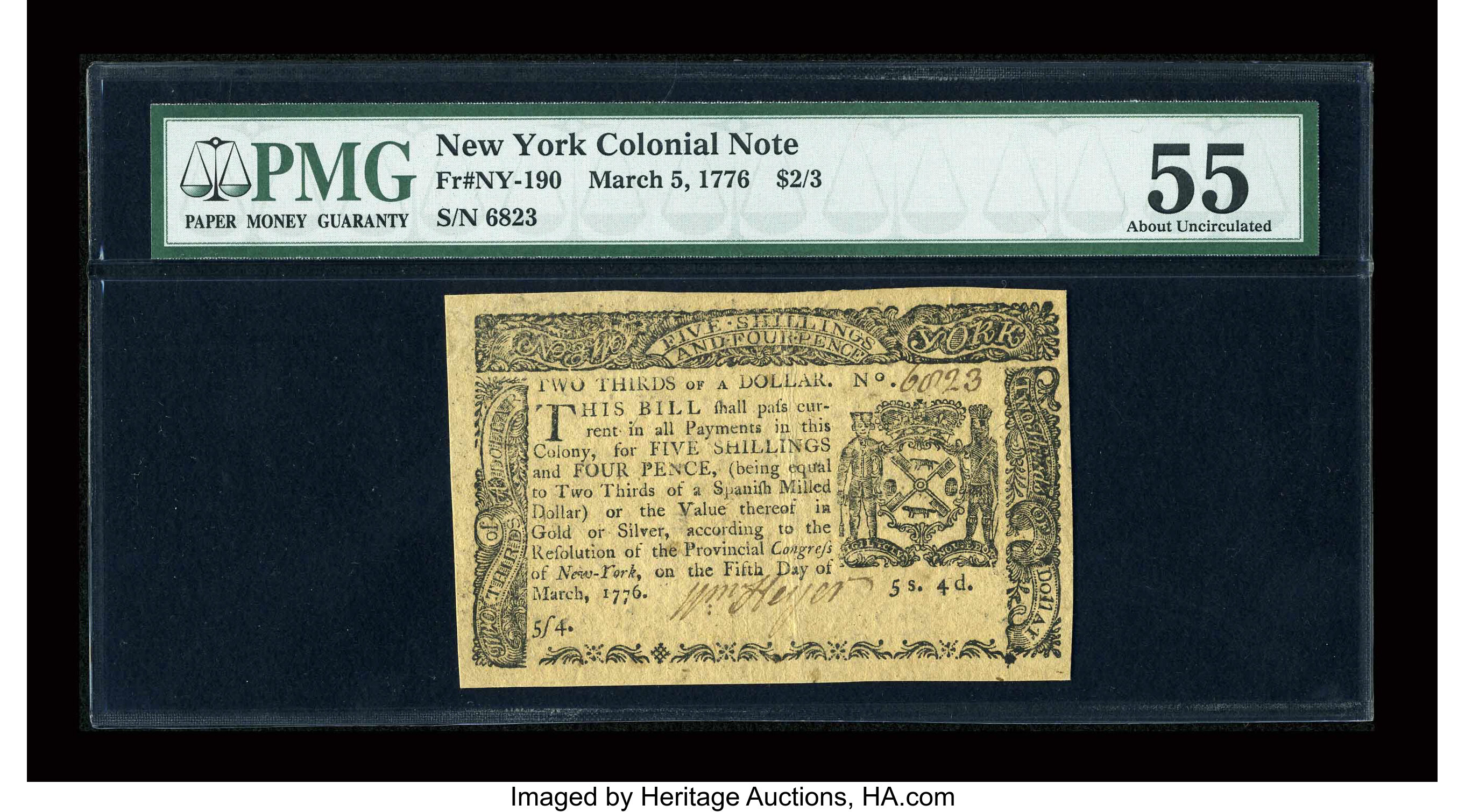 image for: New York March 5, 1776 $2/3 PMG About Uncirculated 55....
