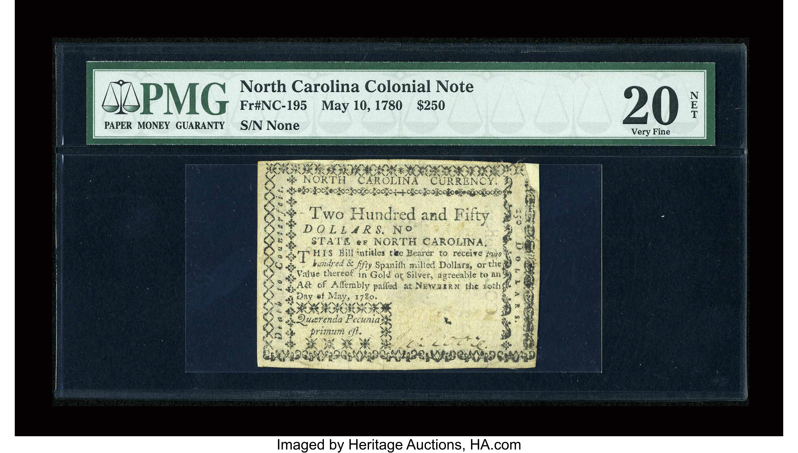 image for: North Carolina May 10, 1780 $250 PMG Very Fine 20 Net....