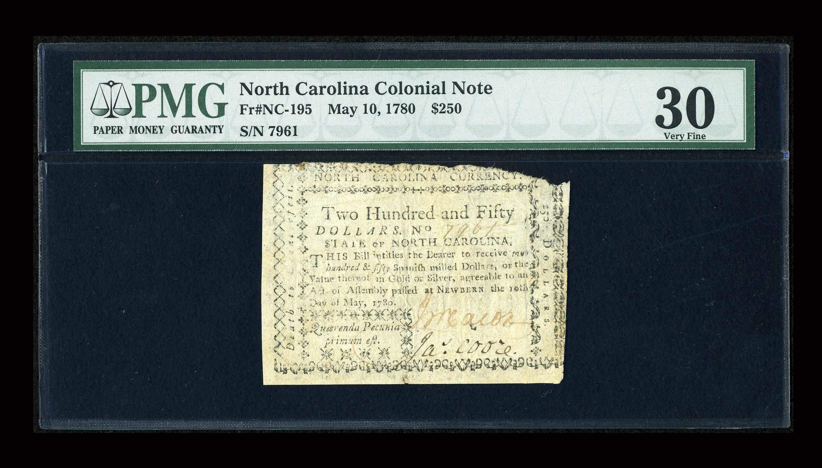 image for: North Carolina May 10, 1780 $250 PMG Very Fine 30....