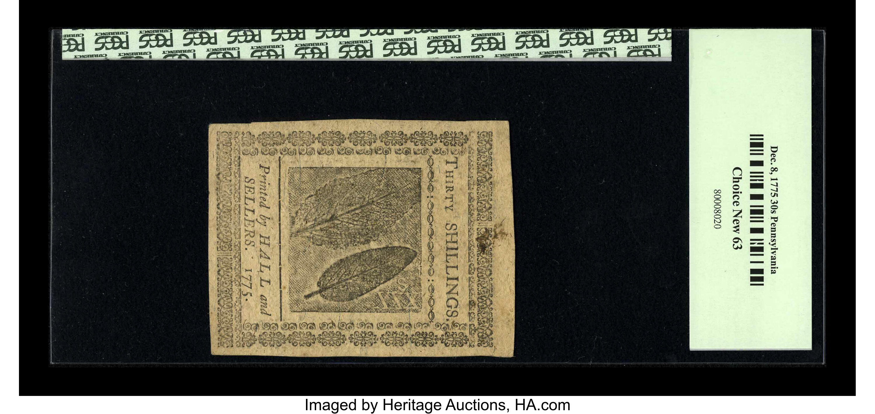 image for: Pennsylvania December 8, 1775 30s PCGS Choice New 63....