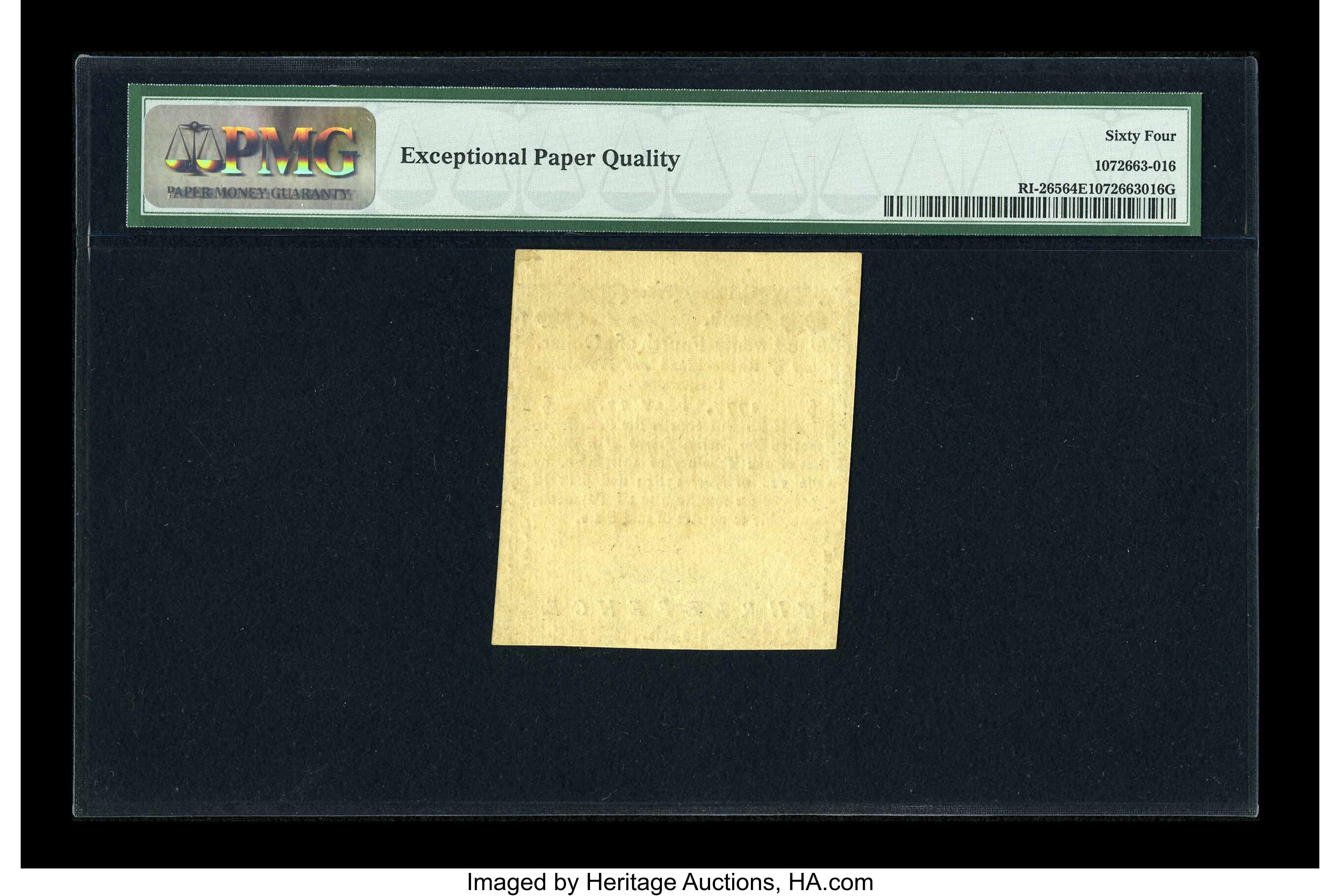 image for: Rhode Island May 22, 1777 $1/24 PMG Choice Uncirculated 64 EPQ....