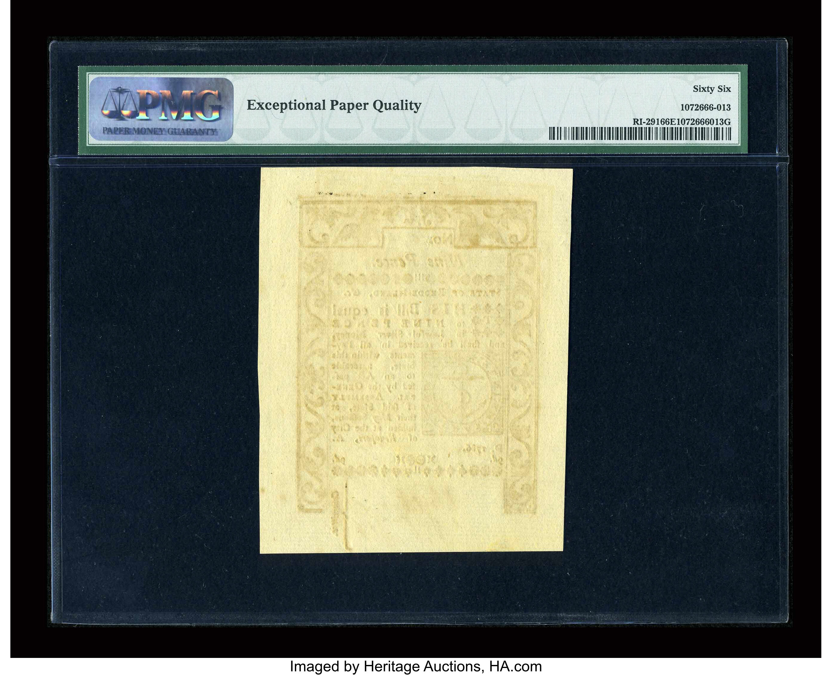 image for: Rhode Island May 1786 9d PMG Gem Uncirculated 66 EPQ....