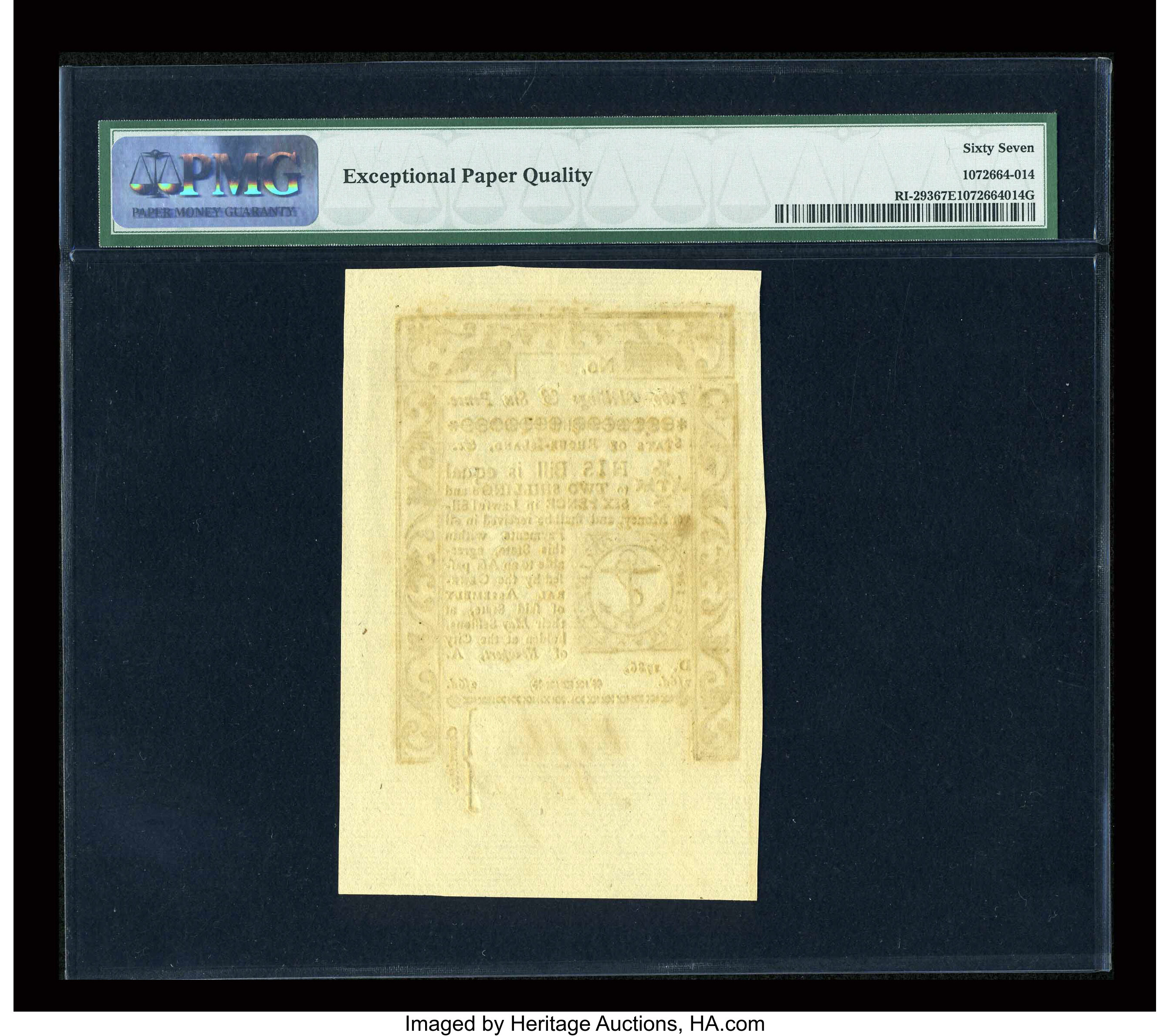 image for: Rhode Island May 1786 2s6d PMG Superb Gem Unc 67 EPQ....