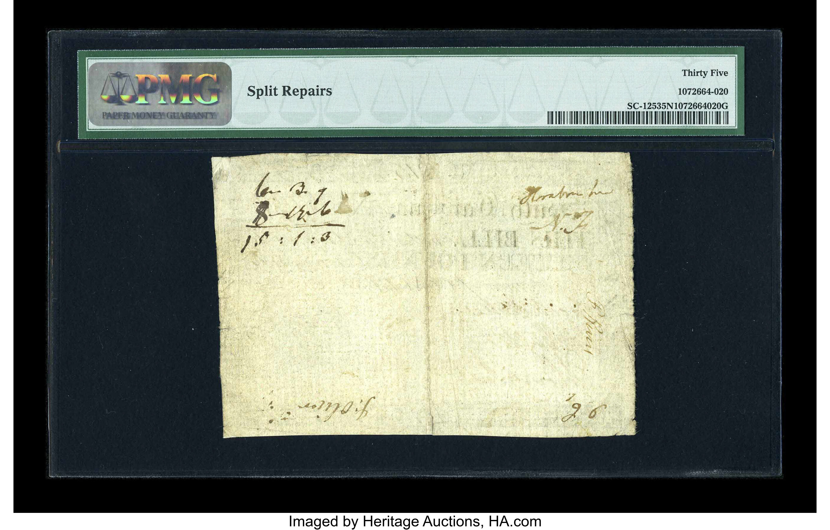 image for: South Carolina March 6, 1776 L15 PMG Choice Very Fine 35 NET....