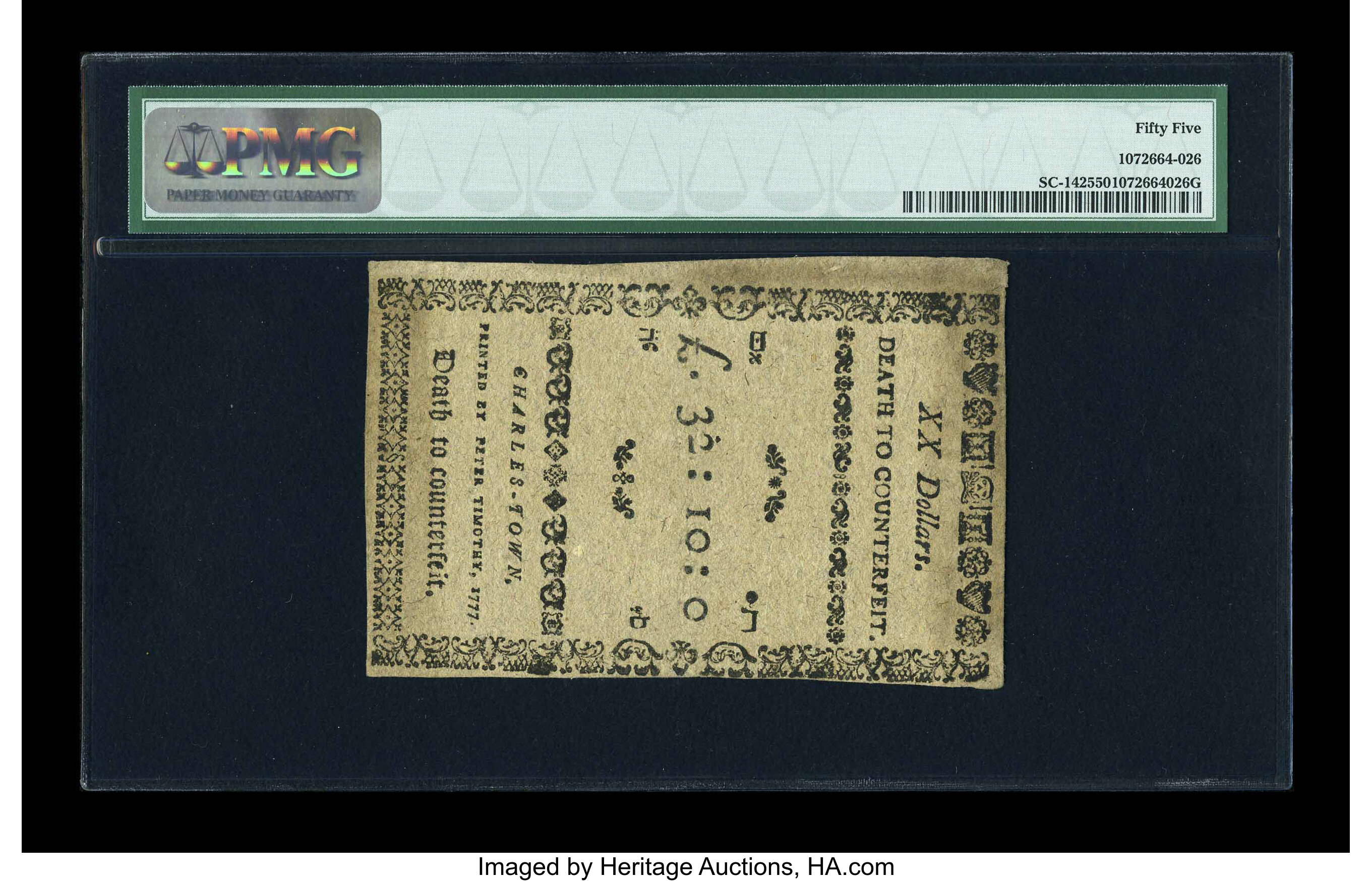 image for: South Carolina December 23, 1776 $20 PMG About Uncirculated 55....