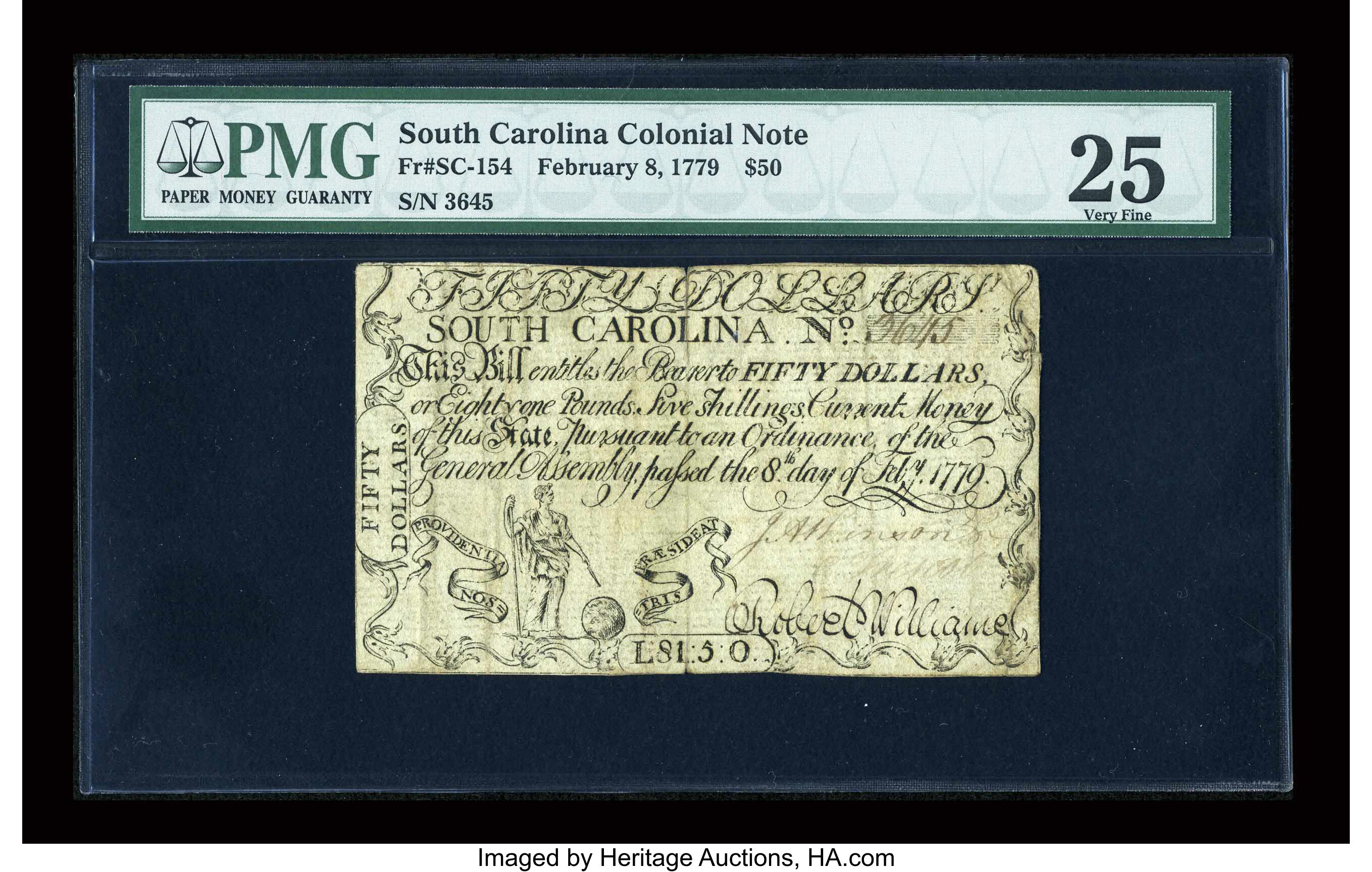 image for: South Carolina February 8, 1779 $50 PMG Very Fine 25....