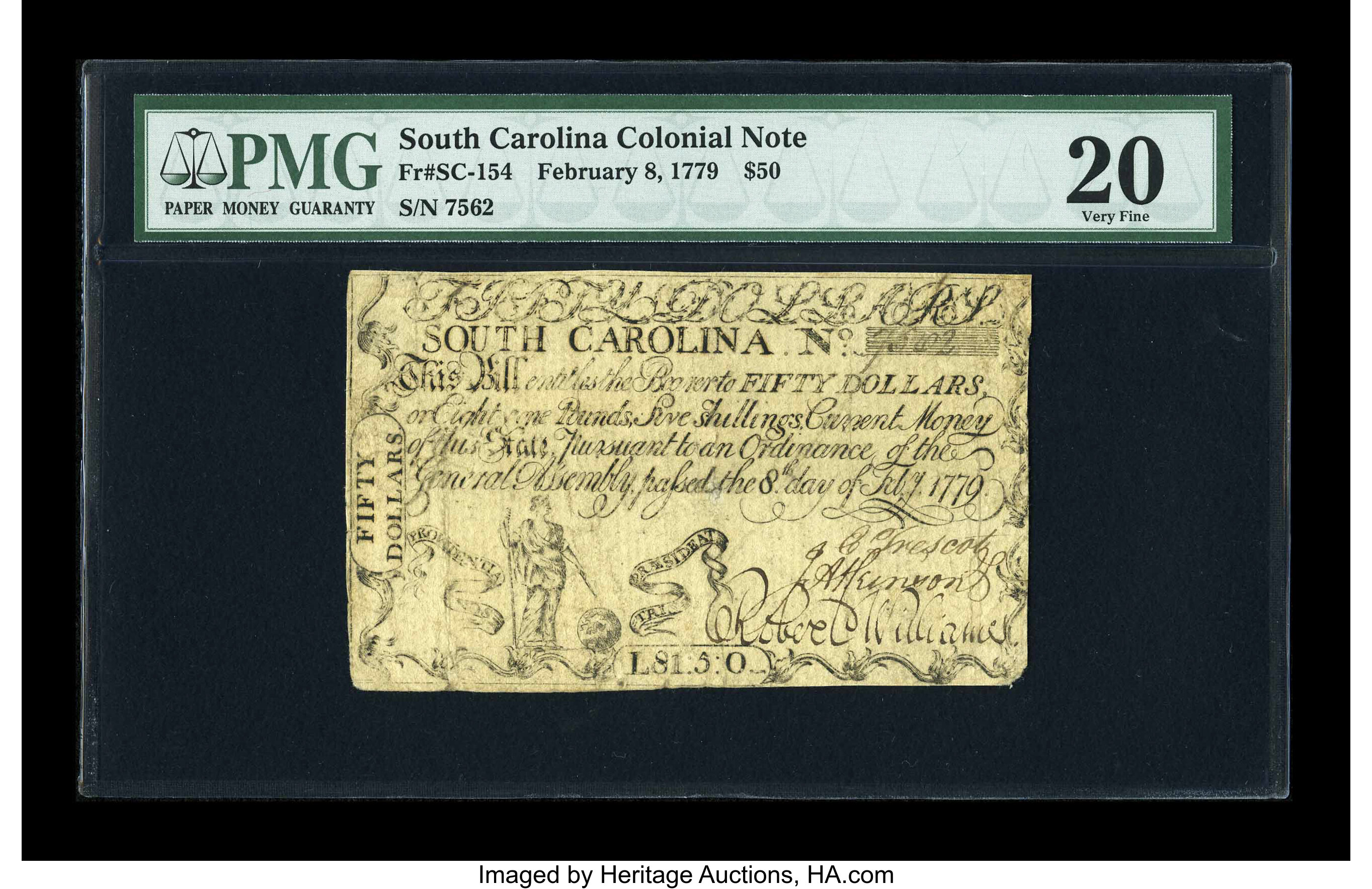 image for: South Carolina February 8, 1779 $50 PMG Very Fine 20....