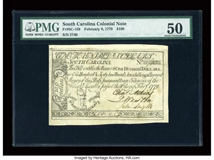 image for: South Carolina February 8, 1779 $100 PMG About Uncirculated 50....