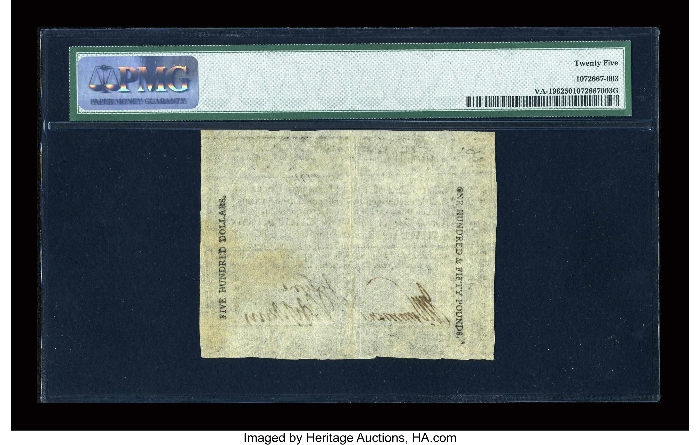 image for: Virginia October 16, 1780 $500 PMG Very Fine 25....