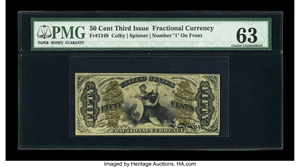 image for: Fr. 1349 50c Third Issue Justice PMG Choice Uncirculated 63....