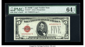 image for: Fr. 1527* $5 1928B Legal Tender Note. PMG Choice Uncirculated 64 EPQ....