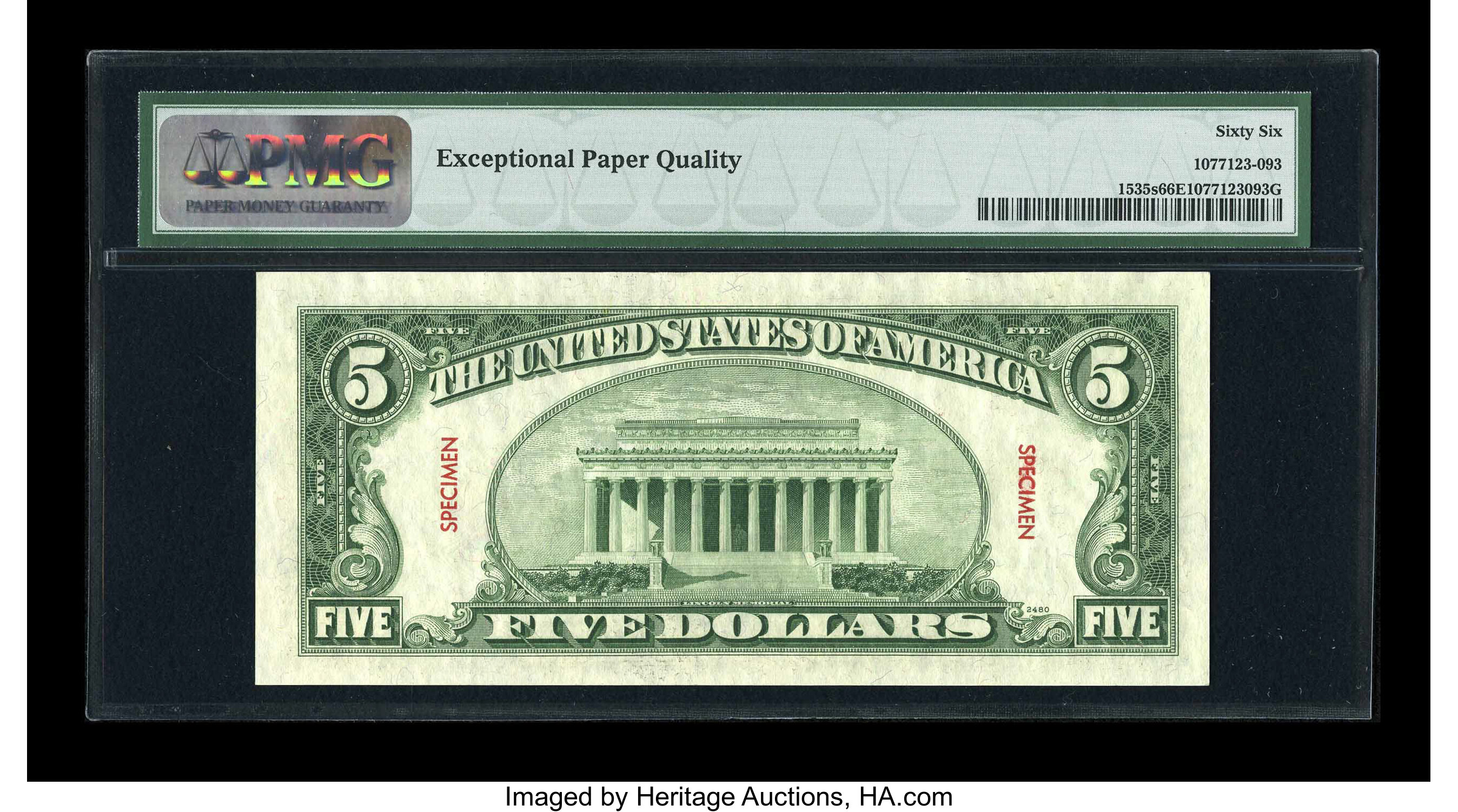 image for: Fr. 1535 $5 1953C Specimen Legal Tender Note. PMG Gem Uncirculated 66 EPQ....