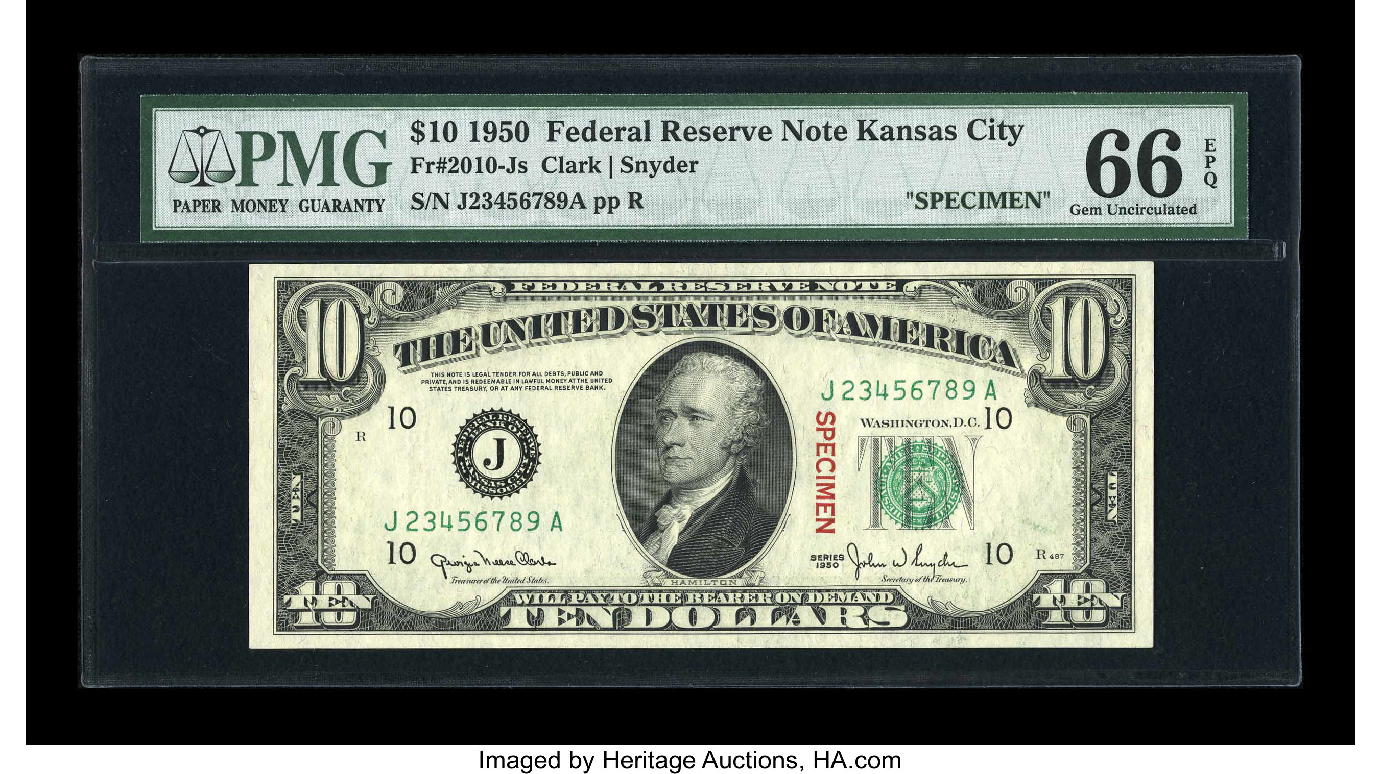 image for: Fr. 2010-J $10 1950 Specimen Federal Reserve Note. PMG Gem Uncirculated 66 EPQ....