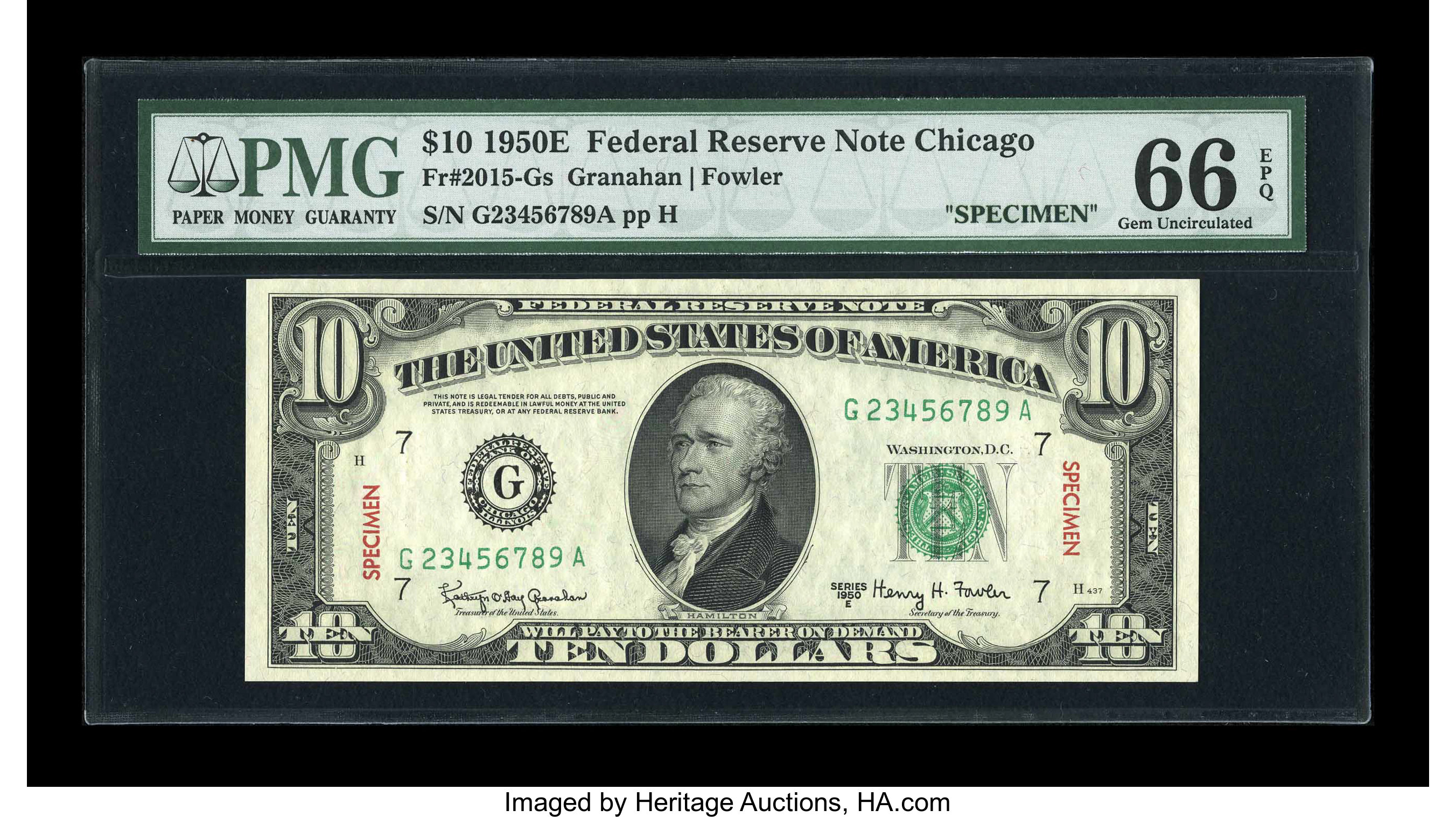 image for: Fr. 2015-G $10 1950E Specimen Federal Reserve Note. PMG Gem Uncirculated 66 EPQ....