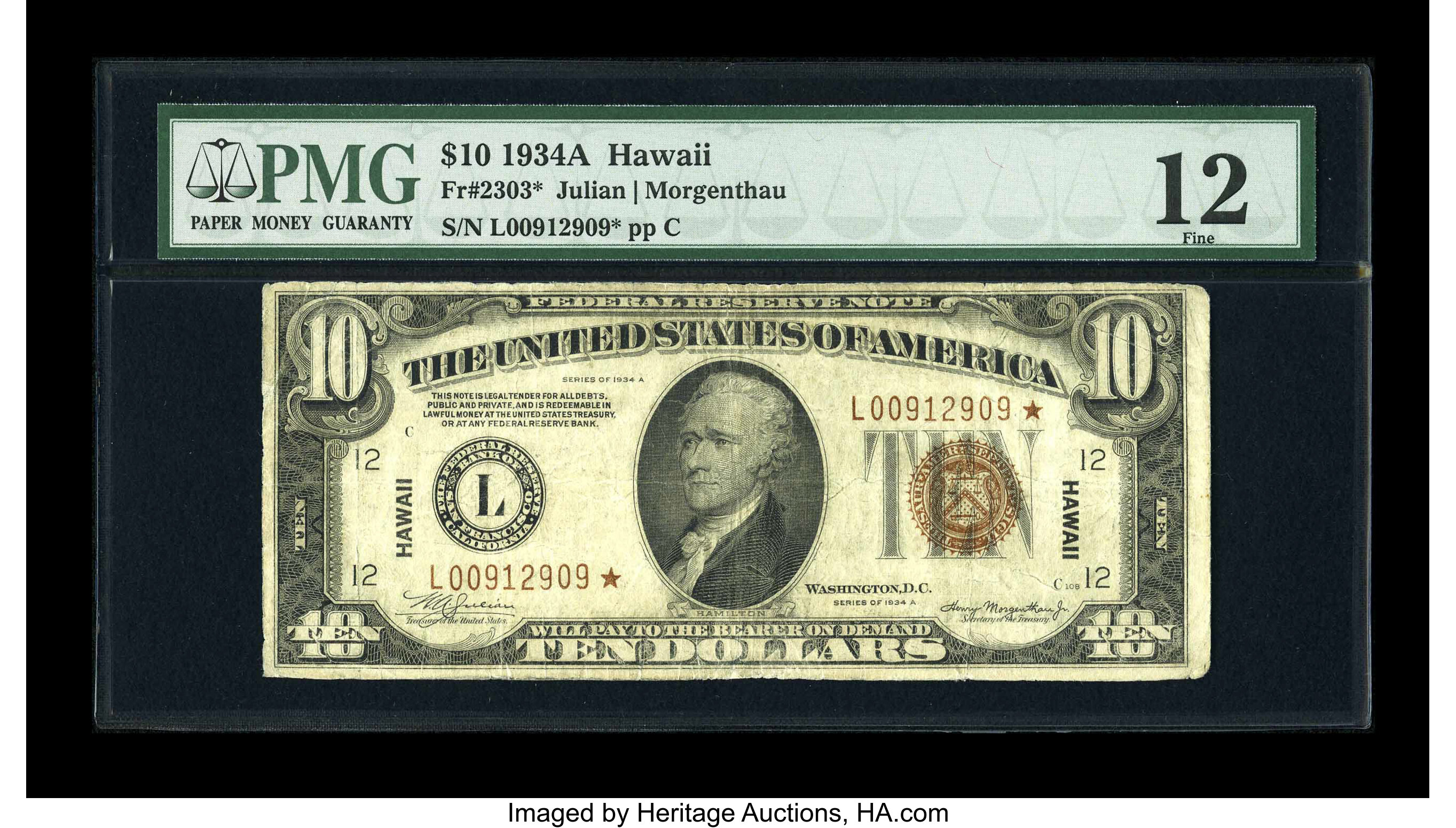 image for: Fr. 2303* $10 1934A Hawaii Federal Reserve Note. PMG Fine 12....