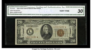 image for: Fr. 2305* $20 1934A Hawaii Federal Reserve Note. CGA Very Fine 30....